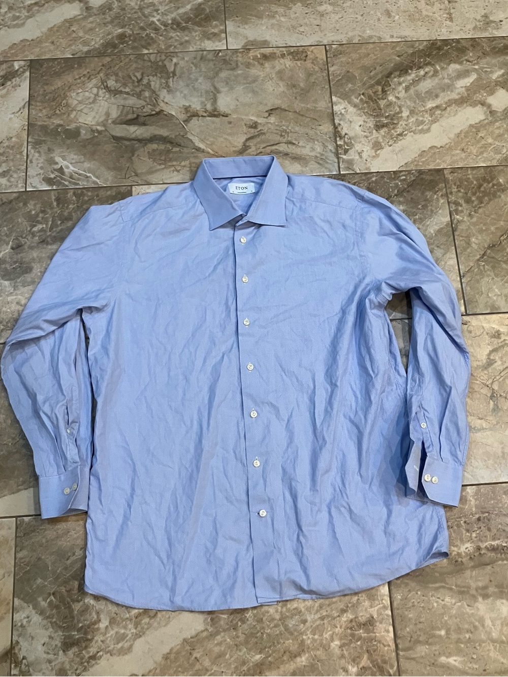 Eton Shirt Mens 18 46 Blue Micro Check Stretch Cotton Long Sleeve